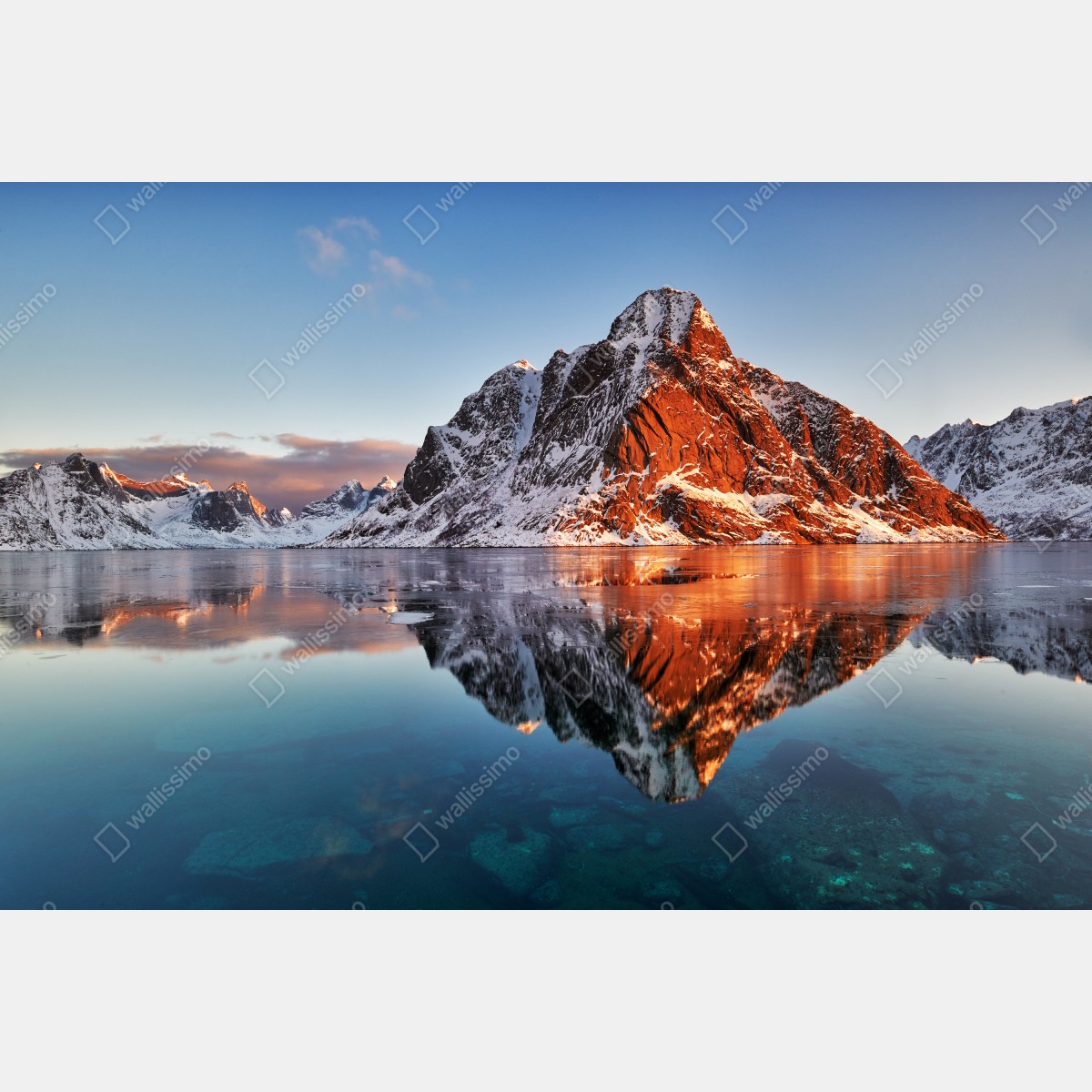Obraz na płótnie Lofoty wschód słońca nad górami – Wallissimo® Obraz na płótnie Lofoty wschód słońca nad górami – Wallissimo®