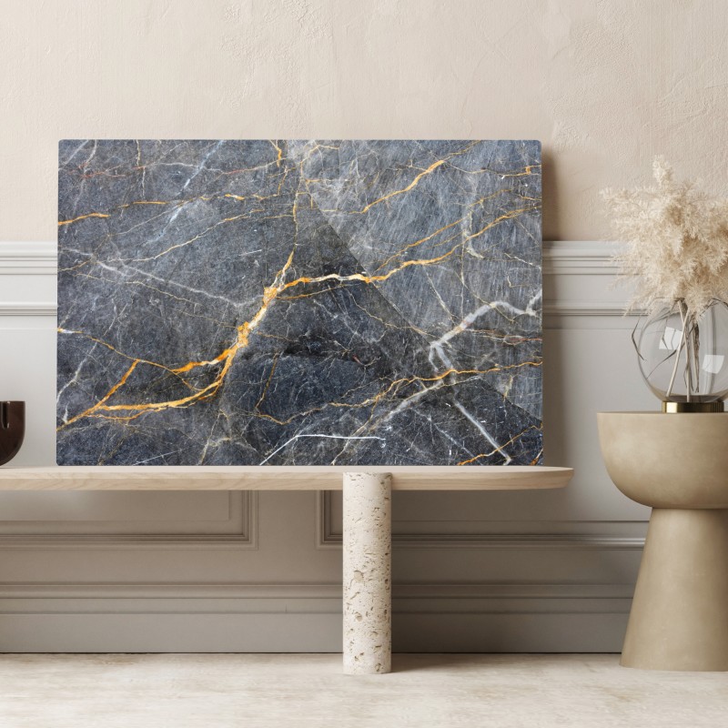 Obraz na płótnie ciemnoszary marmur ze złotymi żyłami – Wallissimo® Obraz na płótnie ciemnoszary marmur ze złotymi żyłami – Wallissimo®