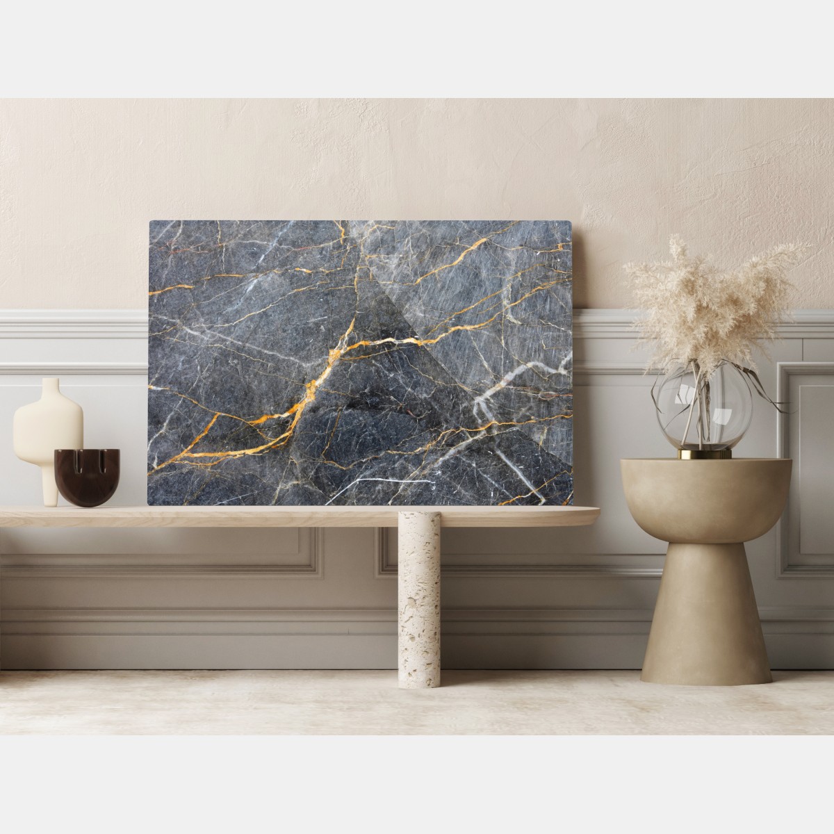 Obraz na płótnie ciemnoszary marmur ze złotymi żyłami – Wallissimo® Obraz na płótnie ciemnoszary marmur ze złotymi żyłami – Wallissimo®