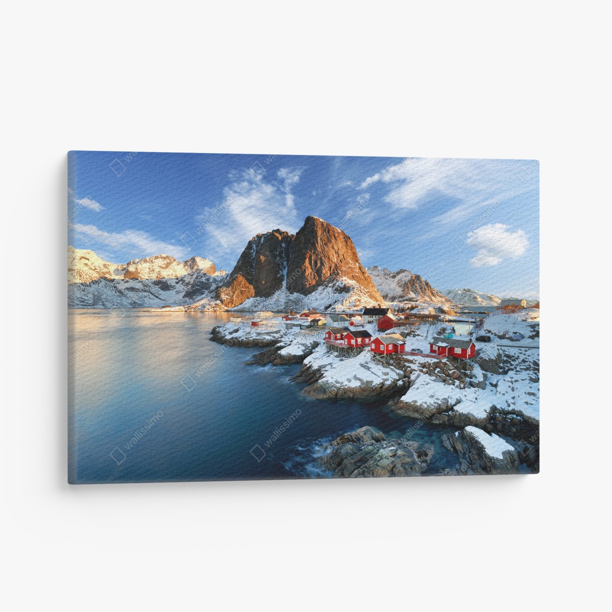 Canvas print sunlit Hamnøy village by the fjord