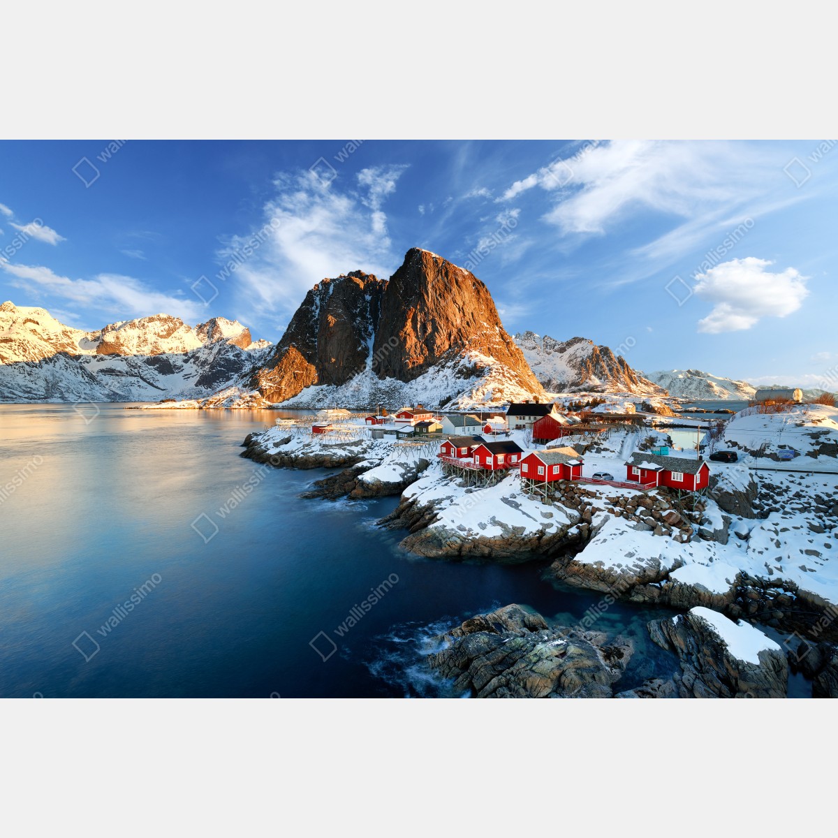 Obraz na płótnie słoneczna wioska Hamnøy nad fiordem – Wallissimo® Obraz na płótnie słoneczna wioska Hamnøy nad fiordem – Wallissimo®