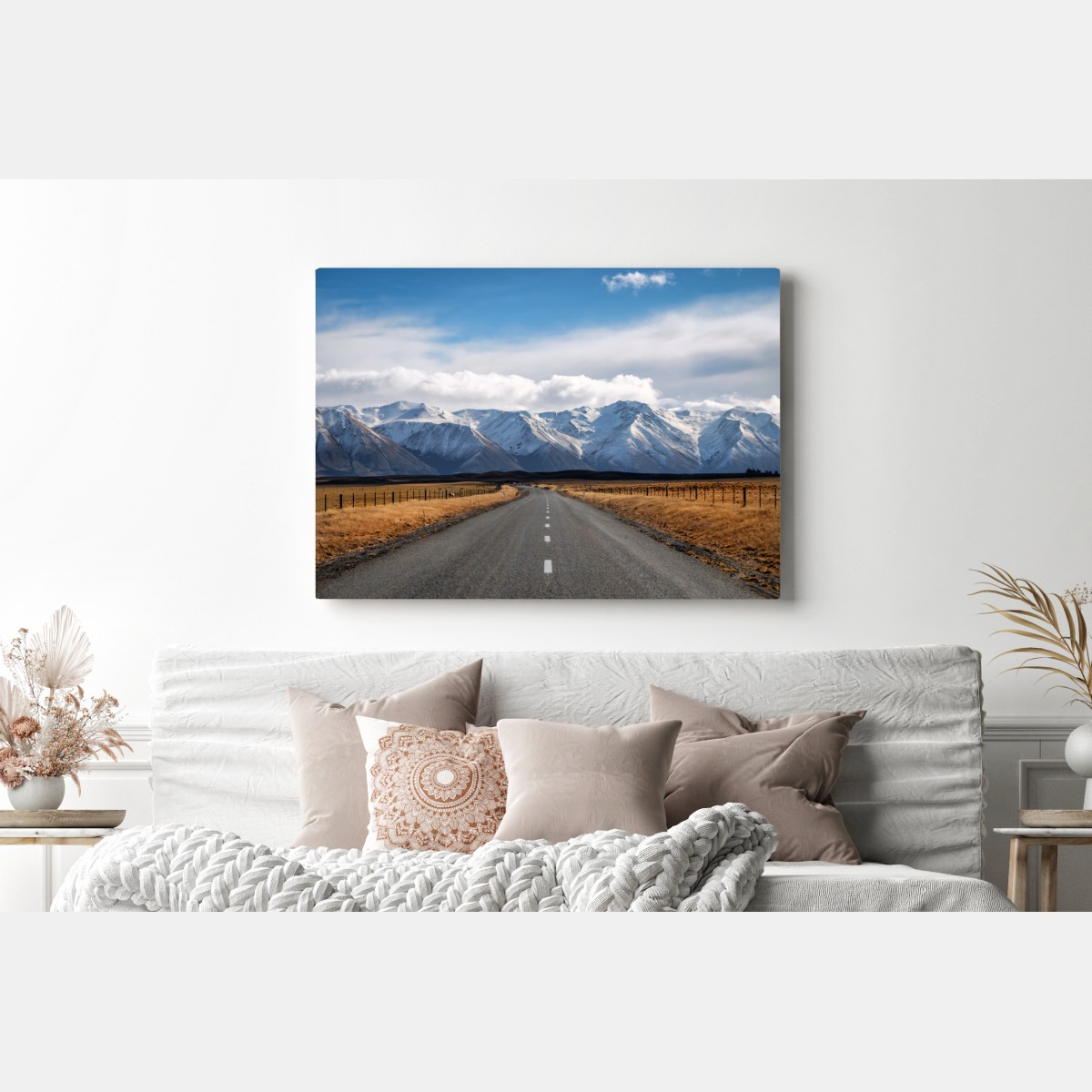 Obraz na płótnie droga prowadząca do ośnieżonych gór, Nowa Zelandia – Wallissimo® Obraz na płótnie droga prowadząca do ośnieżonych gór, Nowa Zelandia – Wallissimo®
