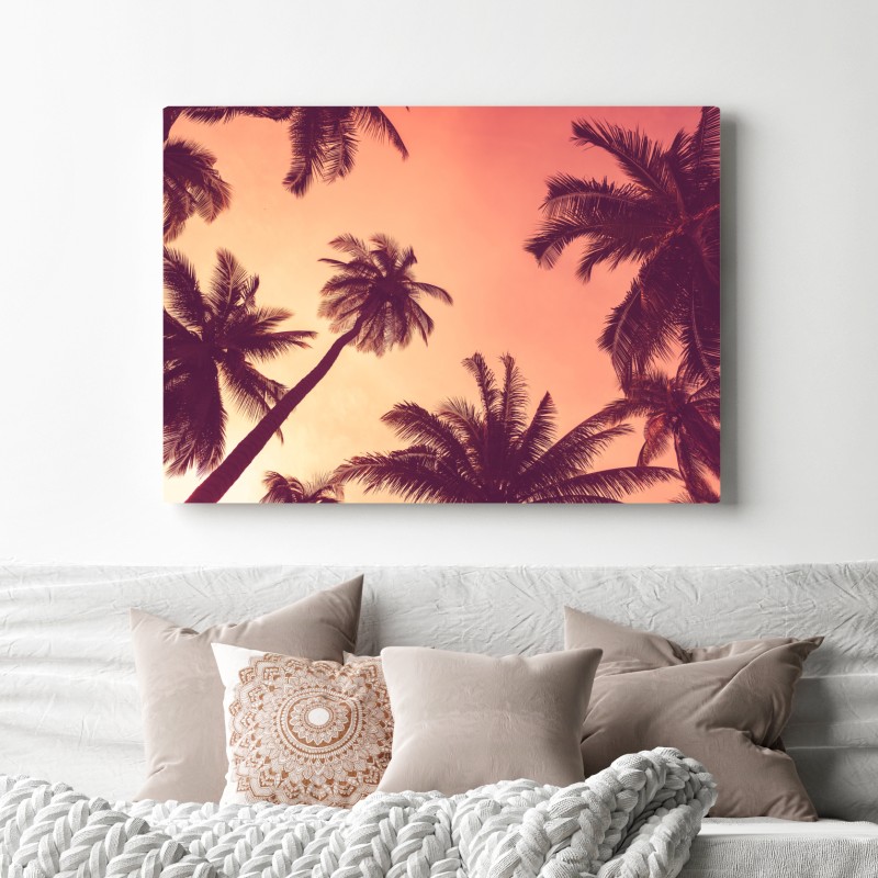 Obraz na płótnie tropikalne palmy o zachodzie słońca – Wallissimo® Obraz na płótnie tropikalne palmy o zachodzie słońca – Wallissimo®