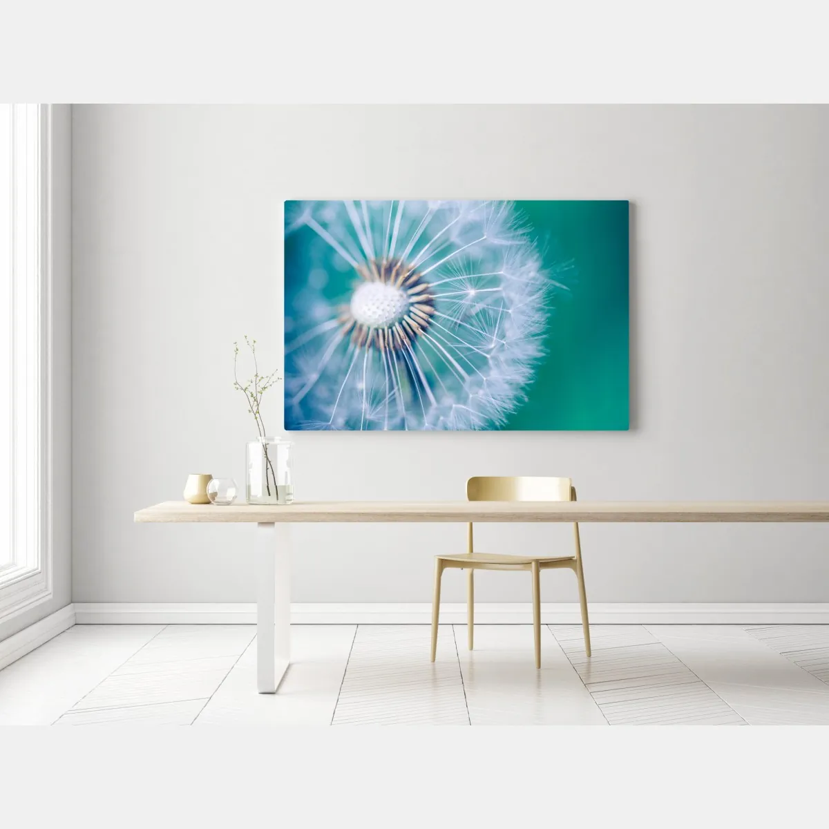 Obraz na płótnie turkusowy dmuchawiec z bliska – Wallissimo® Obraz na płótnie turkusowy dmuchawiec z bliska – Wallissimo®