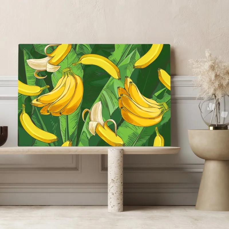 Obraz na płótnie tropikalny wzór bananów z liśćmi – Wallissimo® Obraz na płótnie tropikalny wzór bananów z liśćmi – Wallissimo®