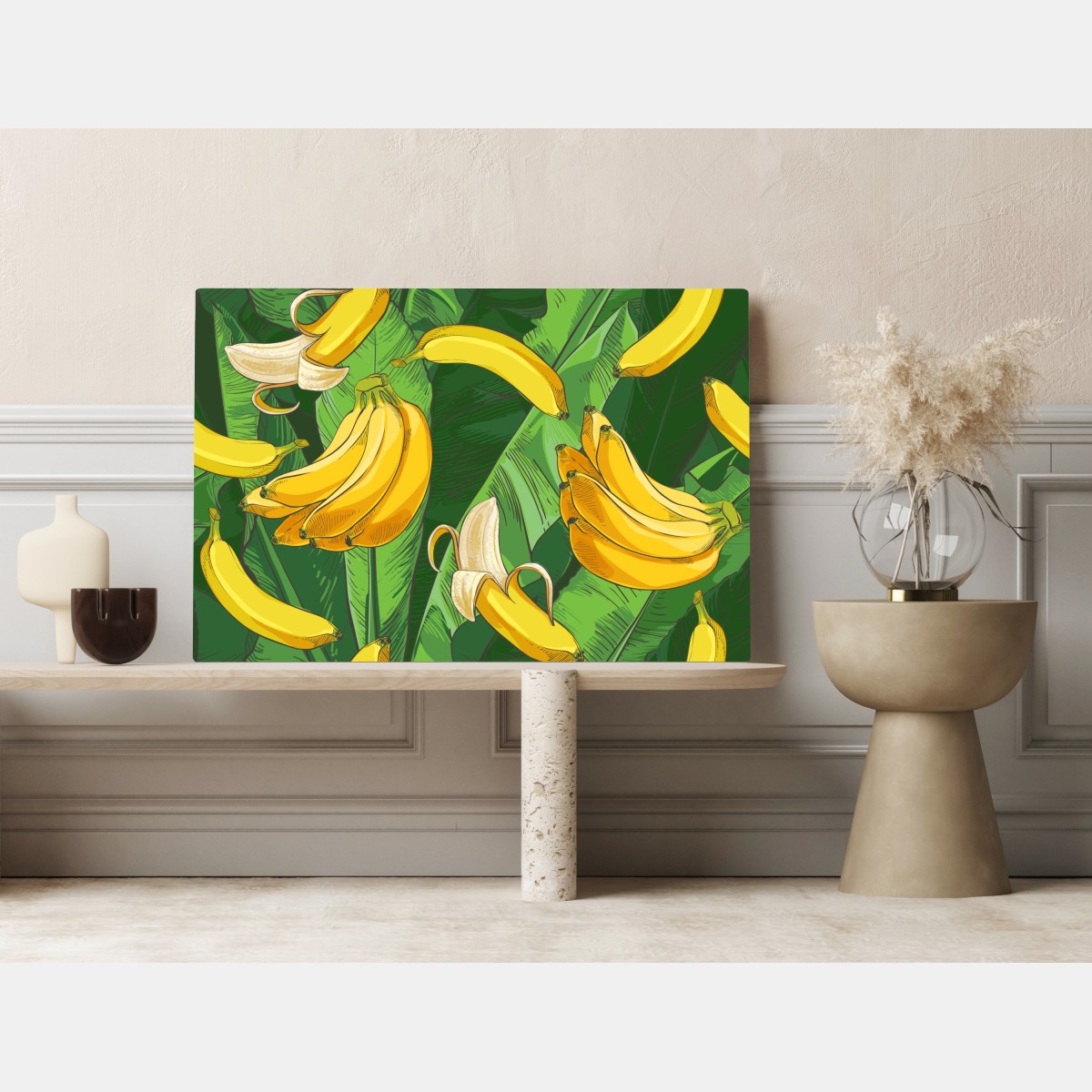 Obraz na płótnie tropikalny wzór bananów z liśćmi – Wallissimo® Obraz na płótnie tropikalny wzór bananów z liśćmi – Wallissimo®
