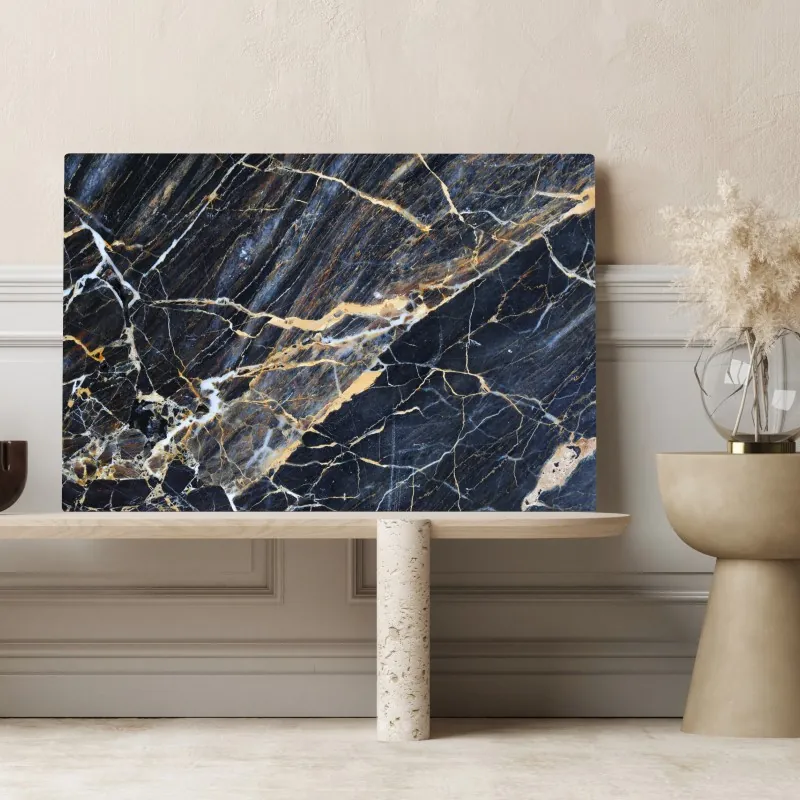 Obraz na płótnie ciemny marmur ze złotymi i kremowymi żyłami – Wallissimo® Obraz na płótnie ciemny marmur ze złotymi i kremowymi żyłami – Wallissimo®