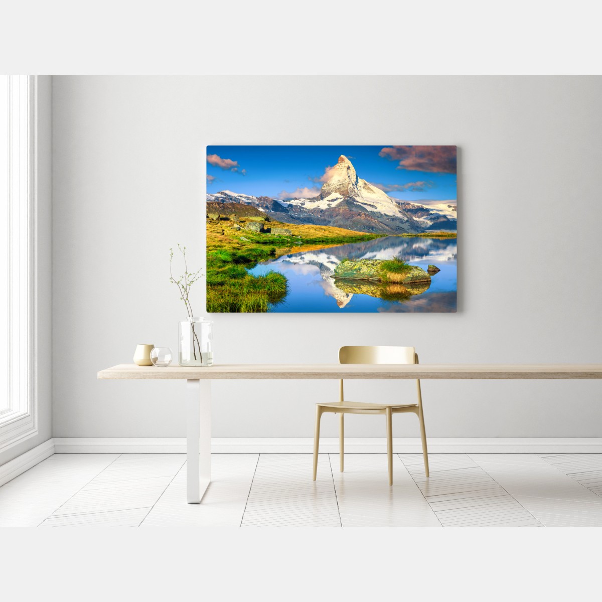 Obraz na płótnie majestatyczny Matterhorn odbity w alpejskim jeziorze – Wallissimo® Obraz na płótnie majestatyczny Matterhorn odbity w alpejskim jeziorze – Wallissimo®