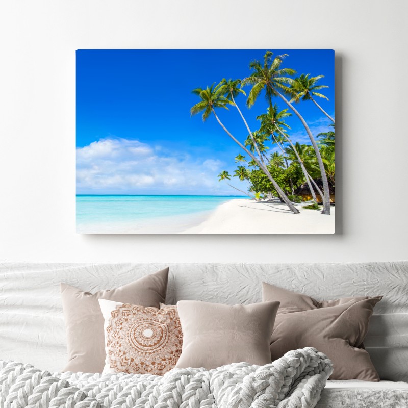 Obraz na płótnie tropikalna plaża z palmami – Wallissimo® Obraz na płótnie tropikalna plaża z palmami – Wallissimo®