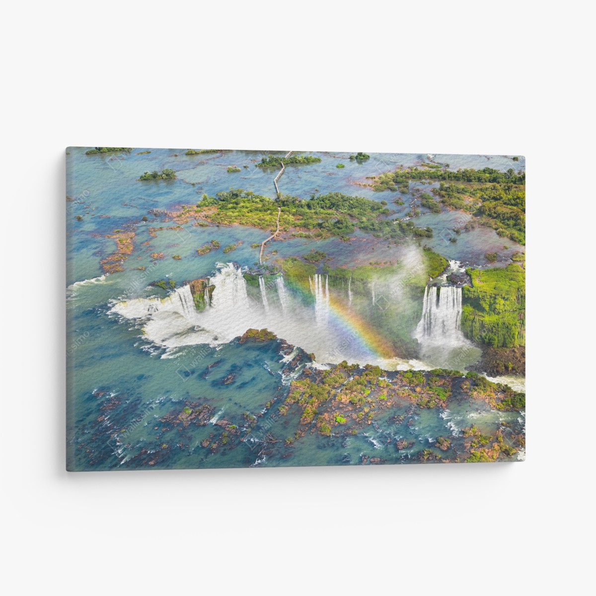 Canvas print aerial view of tropical waterfalls with rainbow