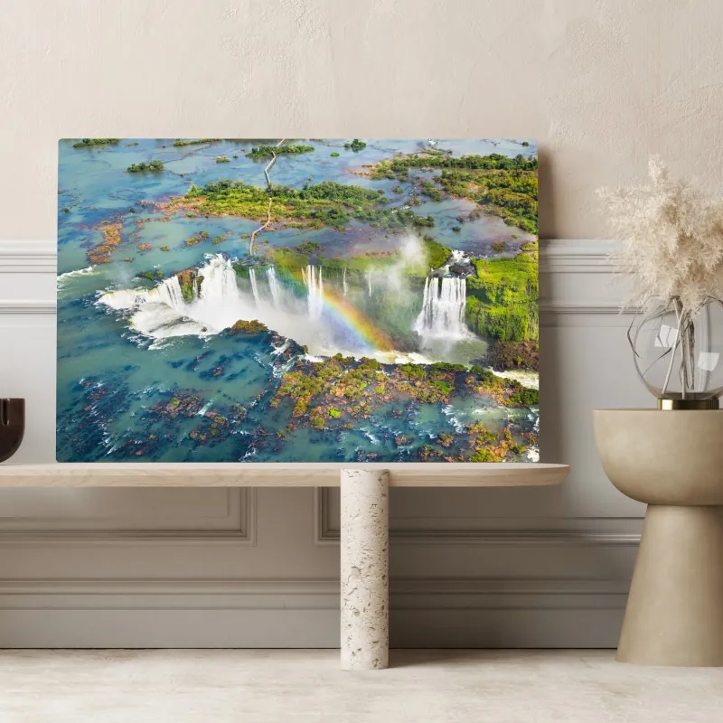 Obraz na płótnie widok z lotu ptaka tropikalne wodospady z tęczą – Wallissimo® Obraz na płótnie widok z lotu ptaka tropikalne wodospady z tęczą – Wallissimo®