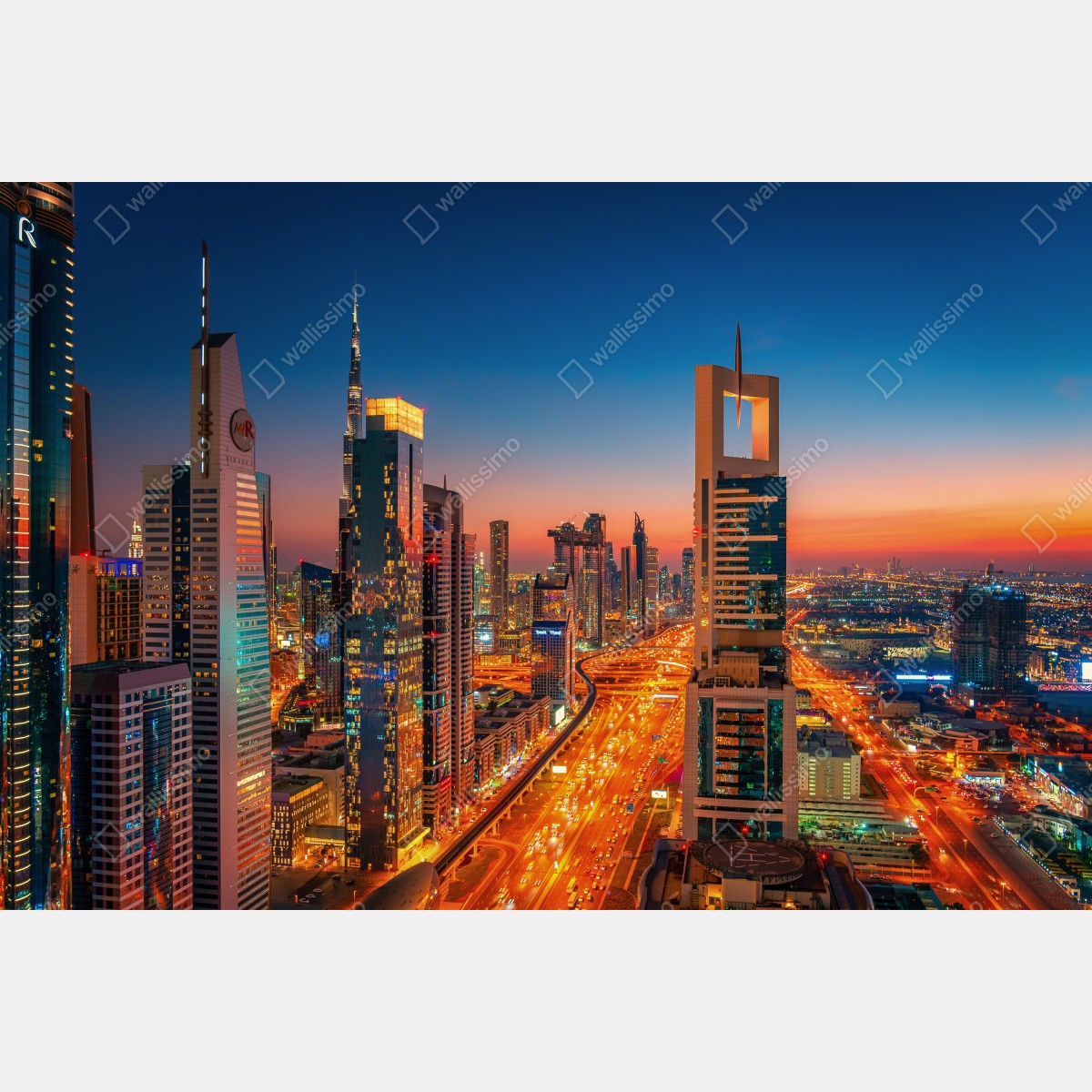 Obraz na płótnie panorama Dubaju o zmierzchu – Wallissimo® Obraz na płótnie panorama Dubaju o zmierzchu – Wallissimo®