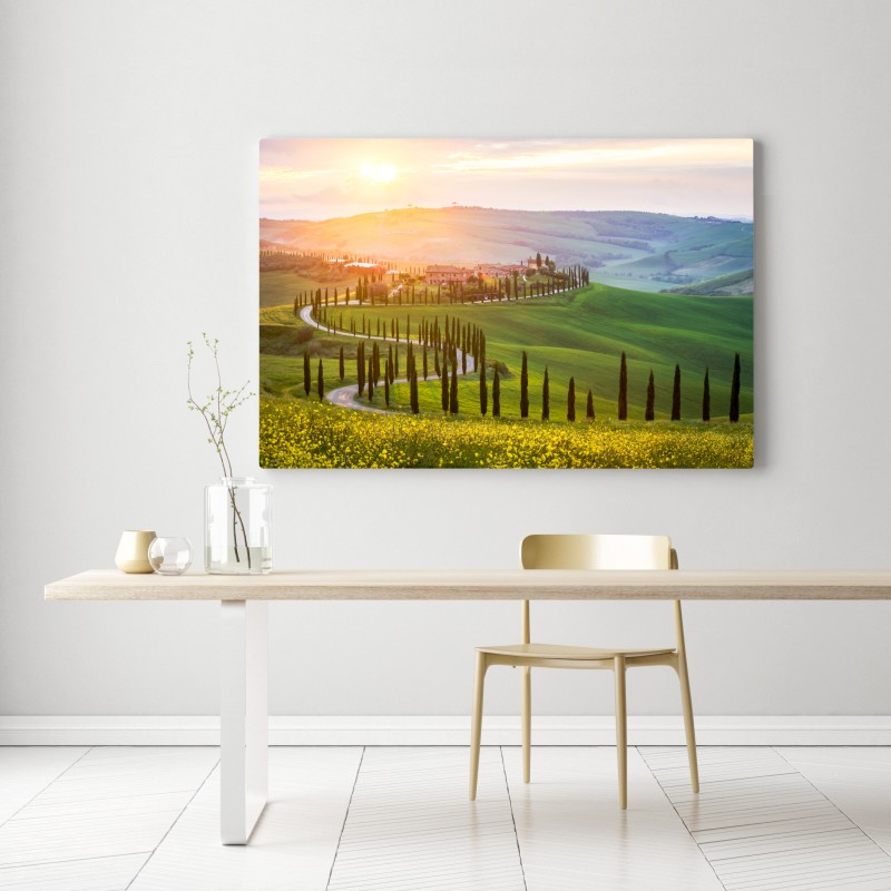 Obraz na płótnie wschód słońca w Toskanii – Wallissimo® Obraz na płótnie wschód słońca w Toskanii – Wallissimo®