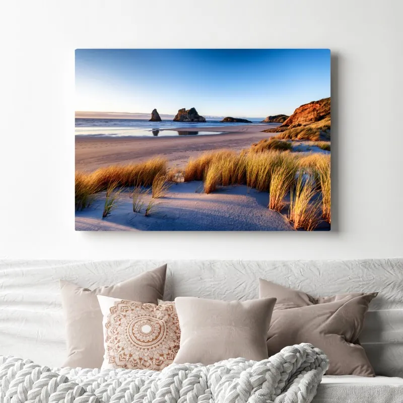Obraz na płótnie Wharariki Beach poranny pejzaż nad morzem – Wallissimo® Obraz na płótnie Wharariki Beach poranny pejzaż nad morzem – Wallissimo®