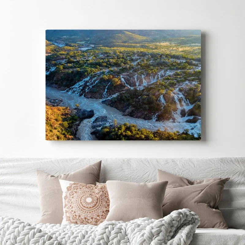 Obraz na płótnie wschód słońca nad Epupa Falls i rzeką Kunene – Wallissimo® Obraz na płótnie wschód słońca nad Epupa Falls i rzeką Kunene – Wallissimo®