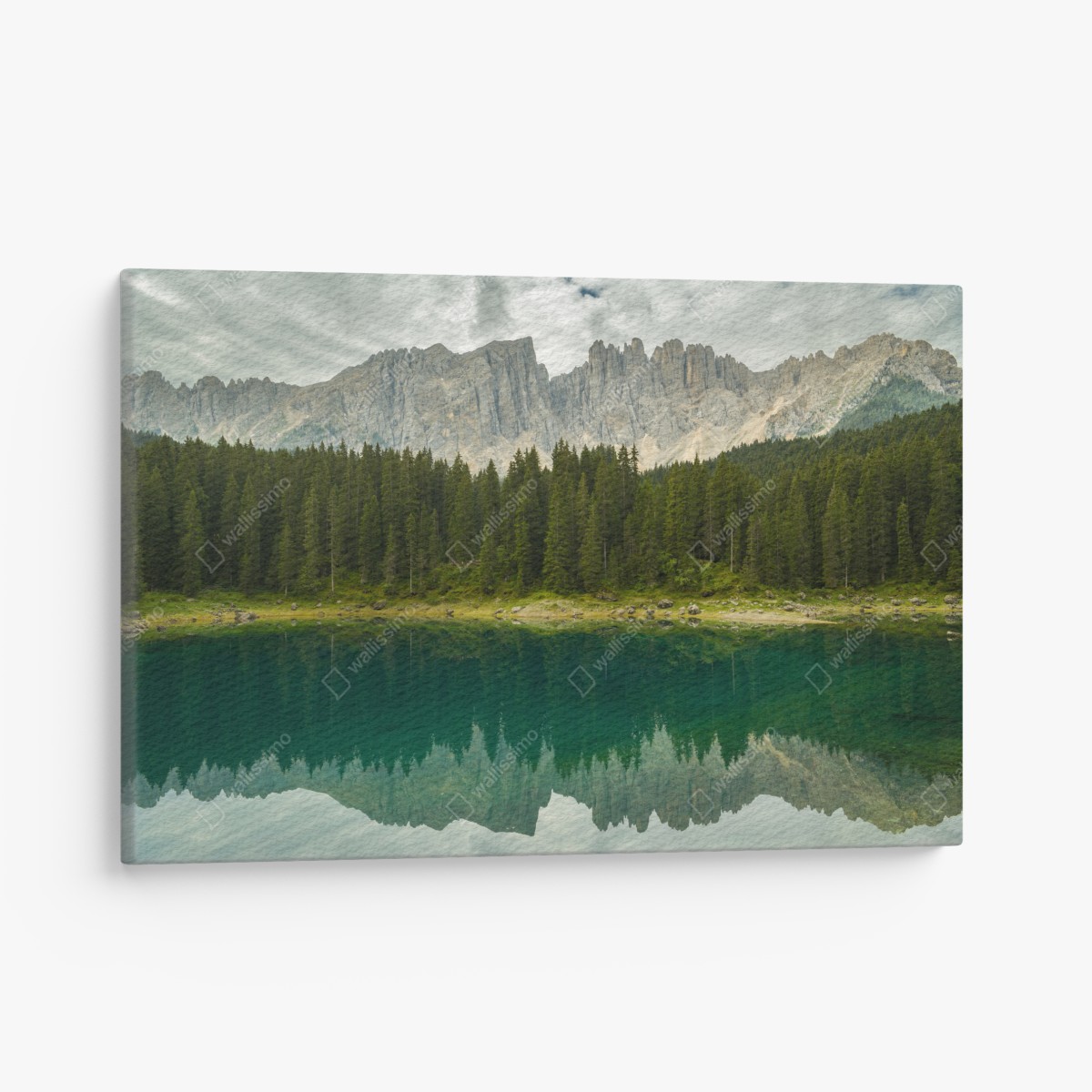 Canvas print serene reflection at Lago di Carezza, Dolomites