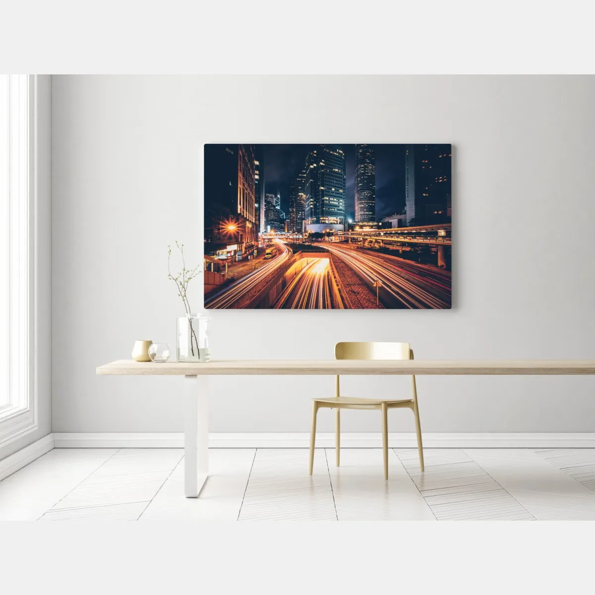 Obraz na płótnie nocne smugi świetlne nad miejską autostradą – Wallissimo® Obraz na płótnie nocne smugi świetlne nad miejską autostradą – Wallissimo®