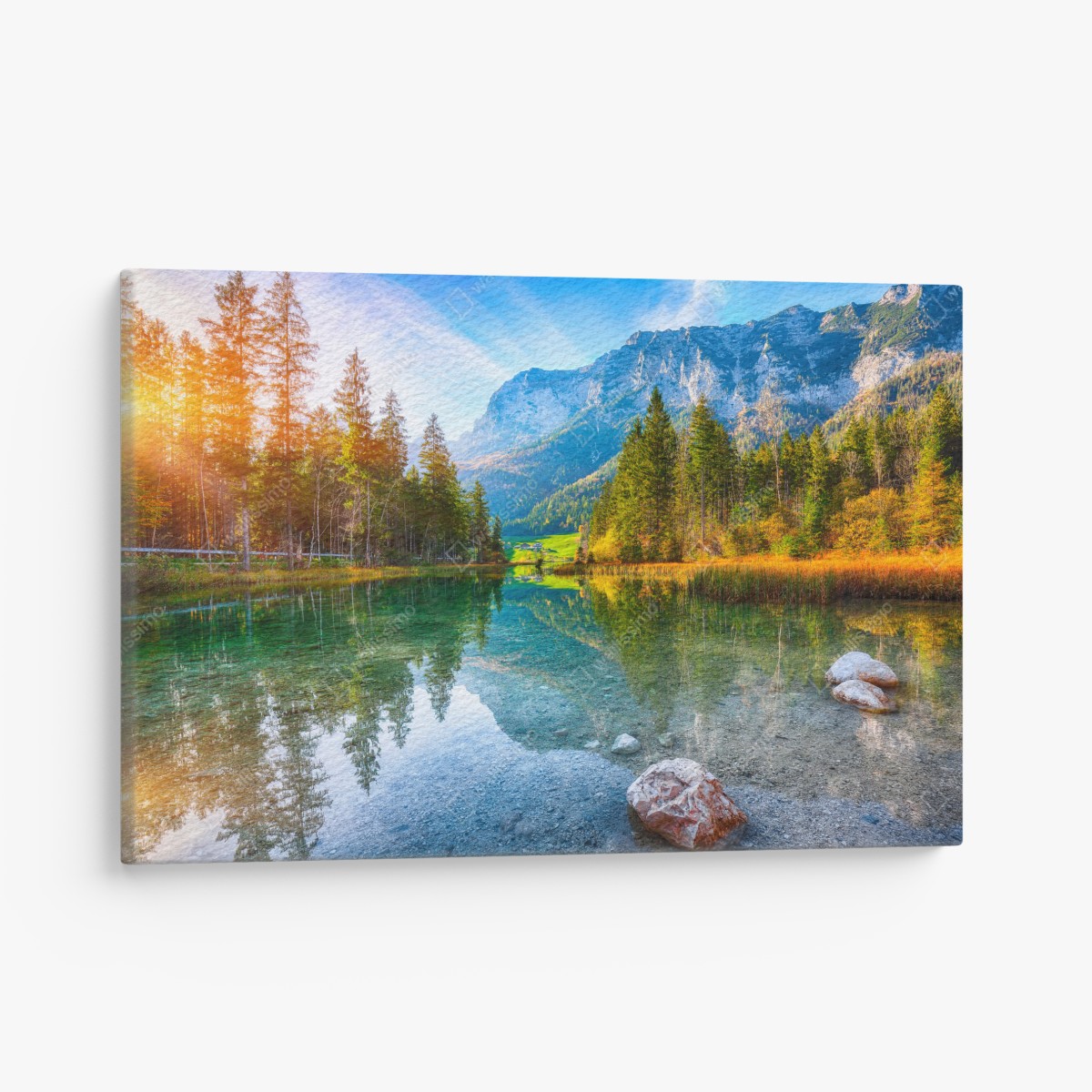 Canvas print Hintersee autumn lake reflection at sunset