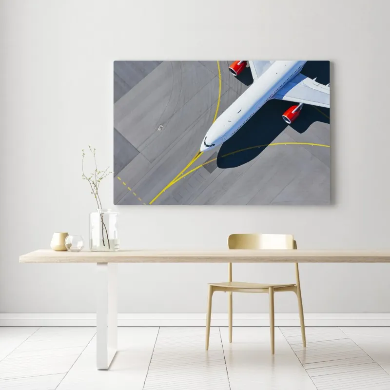 Obraz na płótnie widok z lotu ptaka na samolot na płycie lotniska – Wallissimo® Obraz na płótnie widok z lotu ptaka na samolot na płycie lotniska – Wallissimo®