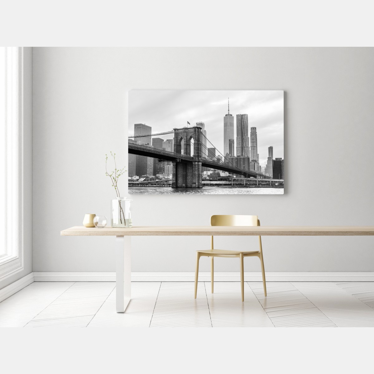 Obraz na płótnie most brooklyński i panorama Nowego Jorku w odcieniach szarości – Wallissimo® Obraz na płótnie most brooklyński i panorama Nowego Jorku w odcieniach szarości – Wallissimo®