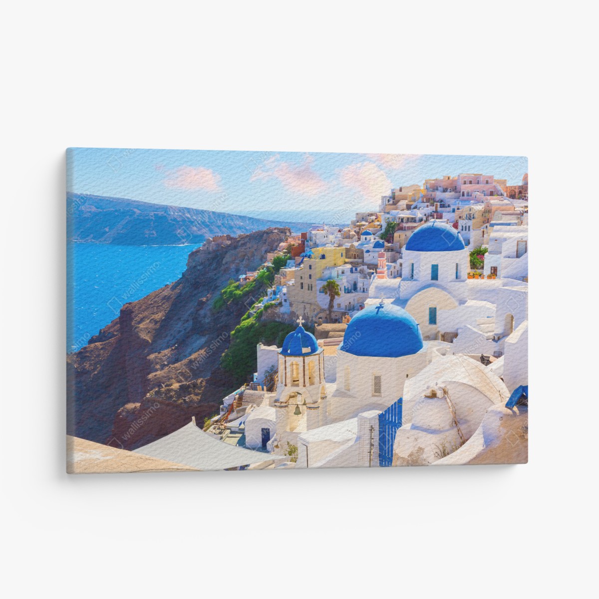Canvas print Santorini blue domes and white houses