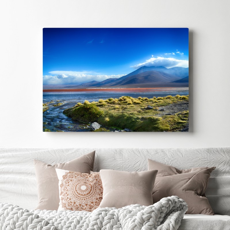 Obraz na płótnie spokojna laguna górska – Wallissimo® Obraz na płótnie spokojna laguna górska – Wallissimo®