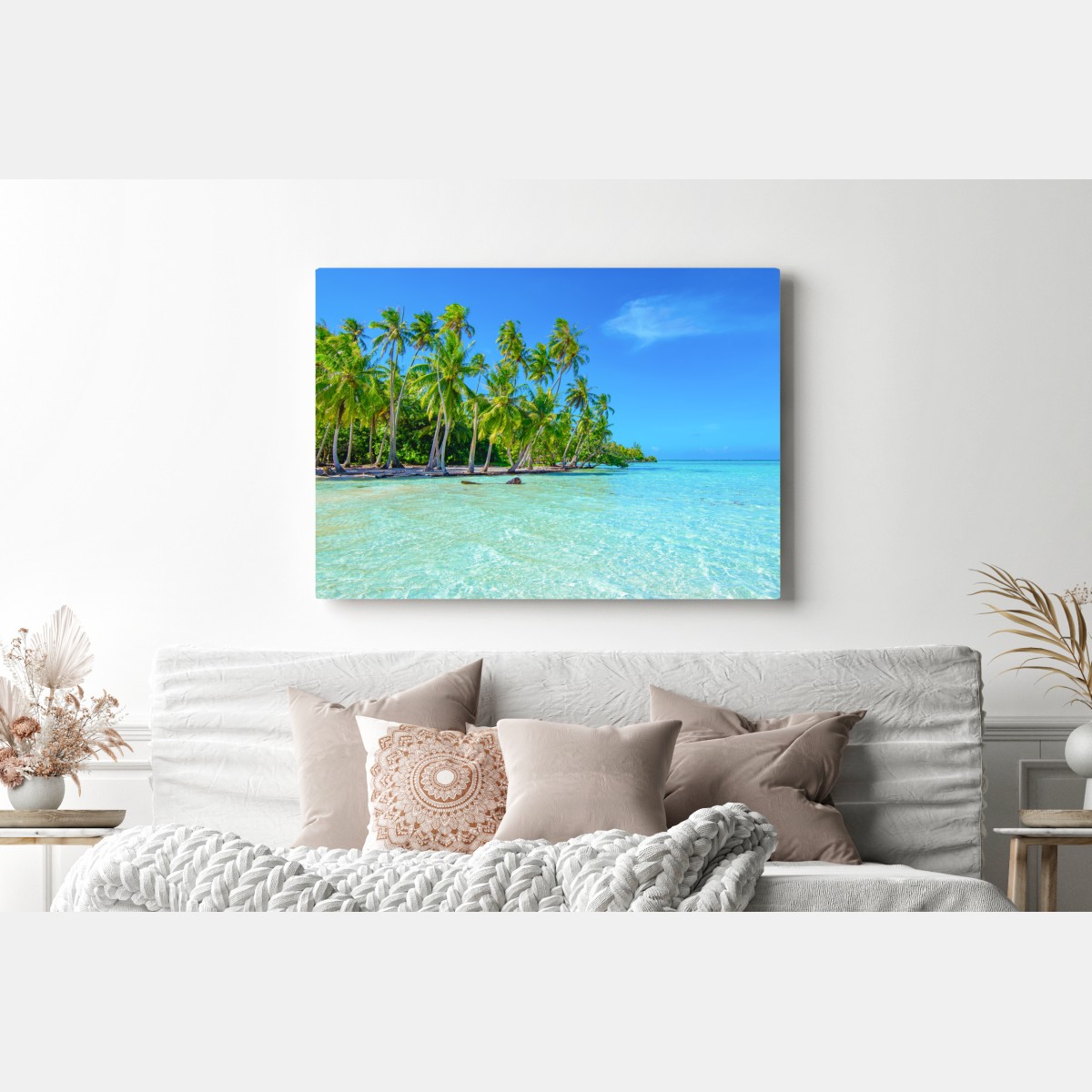Obraz na płótnie tropikalna plaża z palmami – Wallissimo® Obraz na płótnie tropikalna plaża z palmami – Wallissimo®