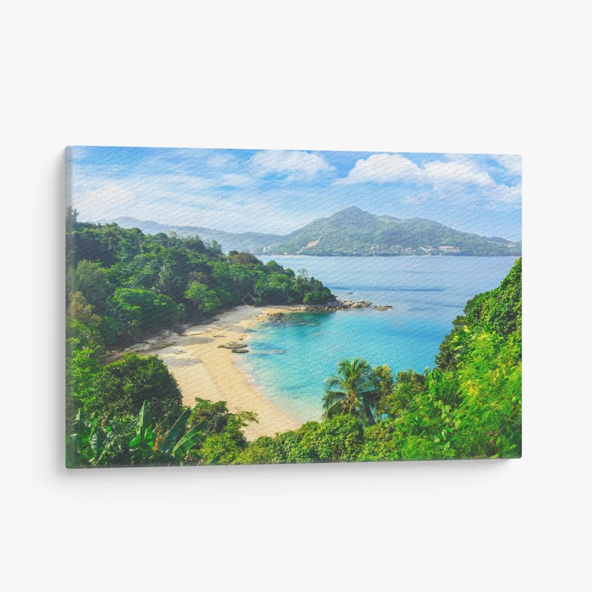 Obraz na płótnie tropikalna turkusowa zatoka z palmami – Wallissimo® Obraz na płótnie tropikalna turkusowa zatoka z palmami – Wallissimo®