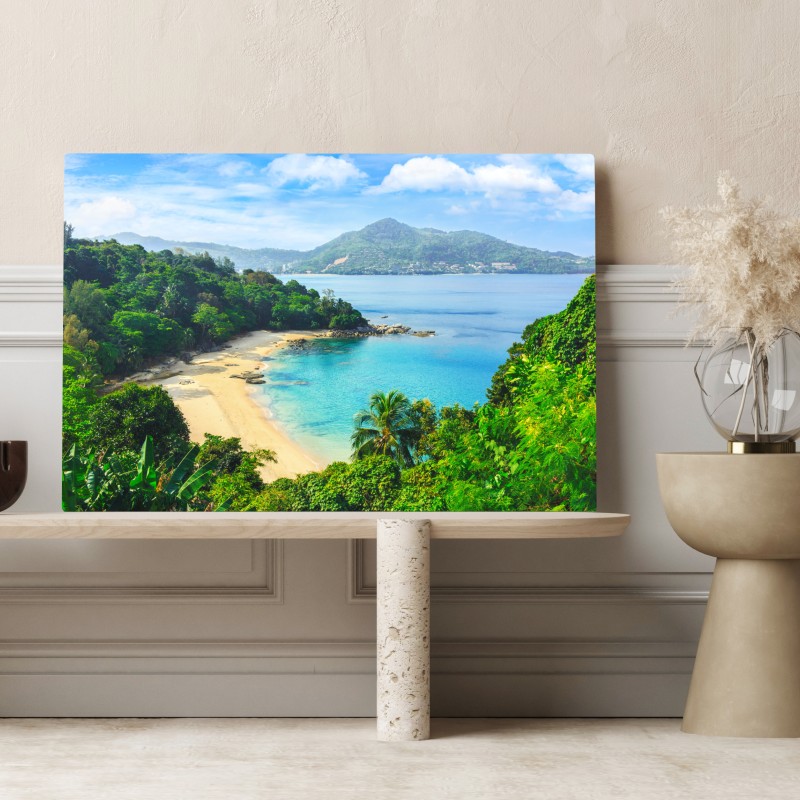Obraz na płótnie tropikalna turkusowa zatoka z palmami – Wallissimo® Obraz na płótnie tropikalna turkusowa zatoka z palmami – Wallissimo®