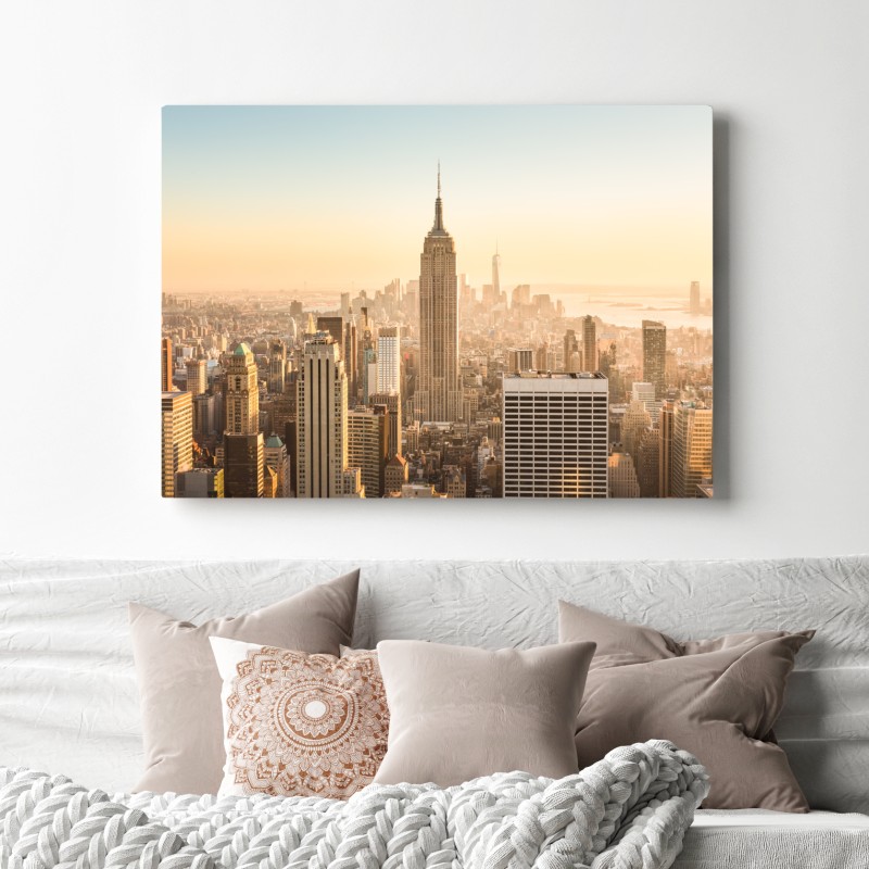 Obraz na płótnie panorama Nowego Jorku o złotej porze – Wallissimo® Obraz na płótnie panorama Nowego Jorku o złotej porze – Wallissimo®