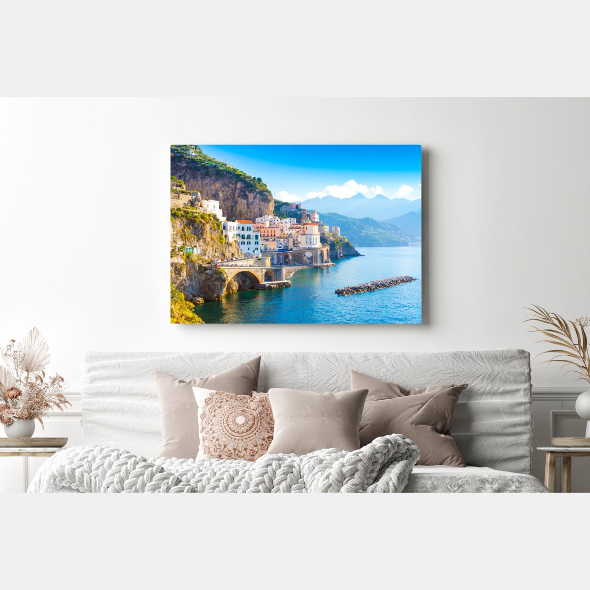 Obraz na płótnie słoneczna wioska na klifie Wybrzeże Amalfi – Wallissimo® Obraz na płótnie słoneczna wioska na klifie Wybrzeże Amalfi – Wallissimo®
