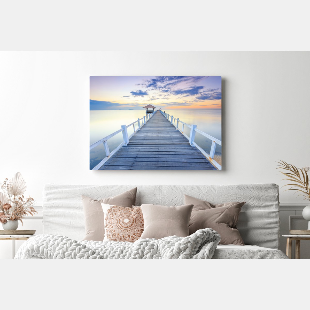 Obraz na płótnie spokojne drewniane molo o zachodzie słońca – Wallissimo® Obraz na płótnie spokojne drewniane molo o zachodzie słońca – Wallissimo®