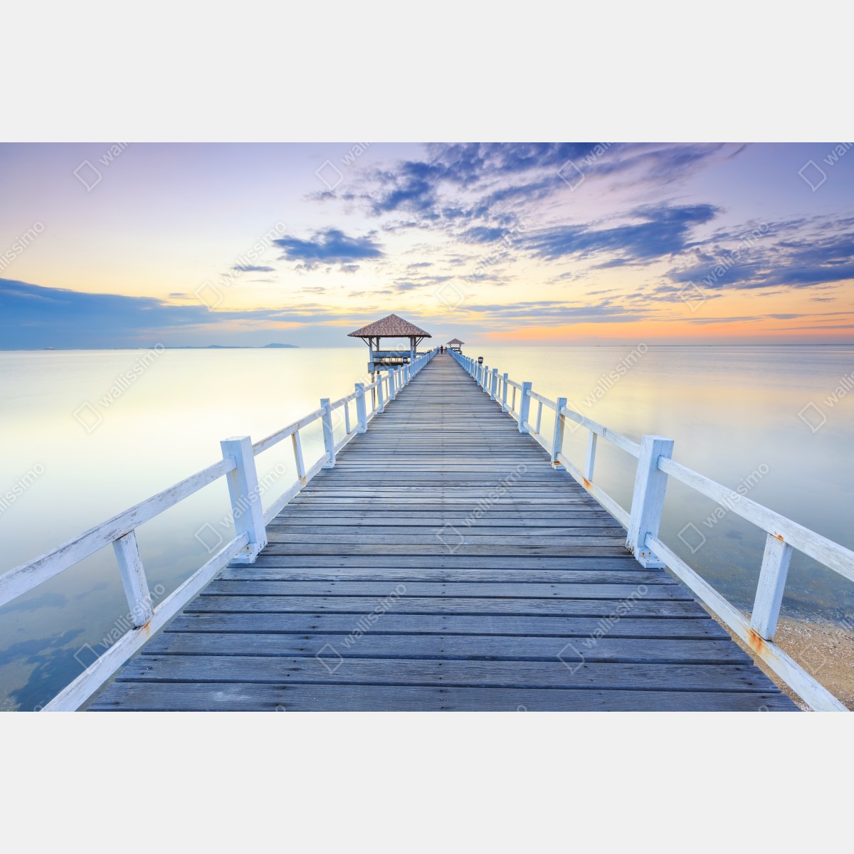 Obraz na płótnie spokojne drewniane molo o zachodzie słońca – Wallissimo® Obraz na płótnie spokojne drewniane molo o zachodzie słońca – Wallissimo®