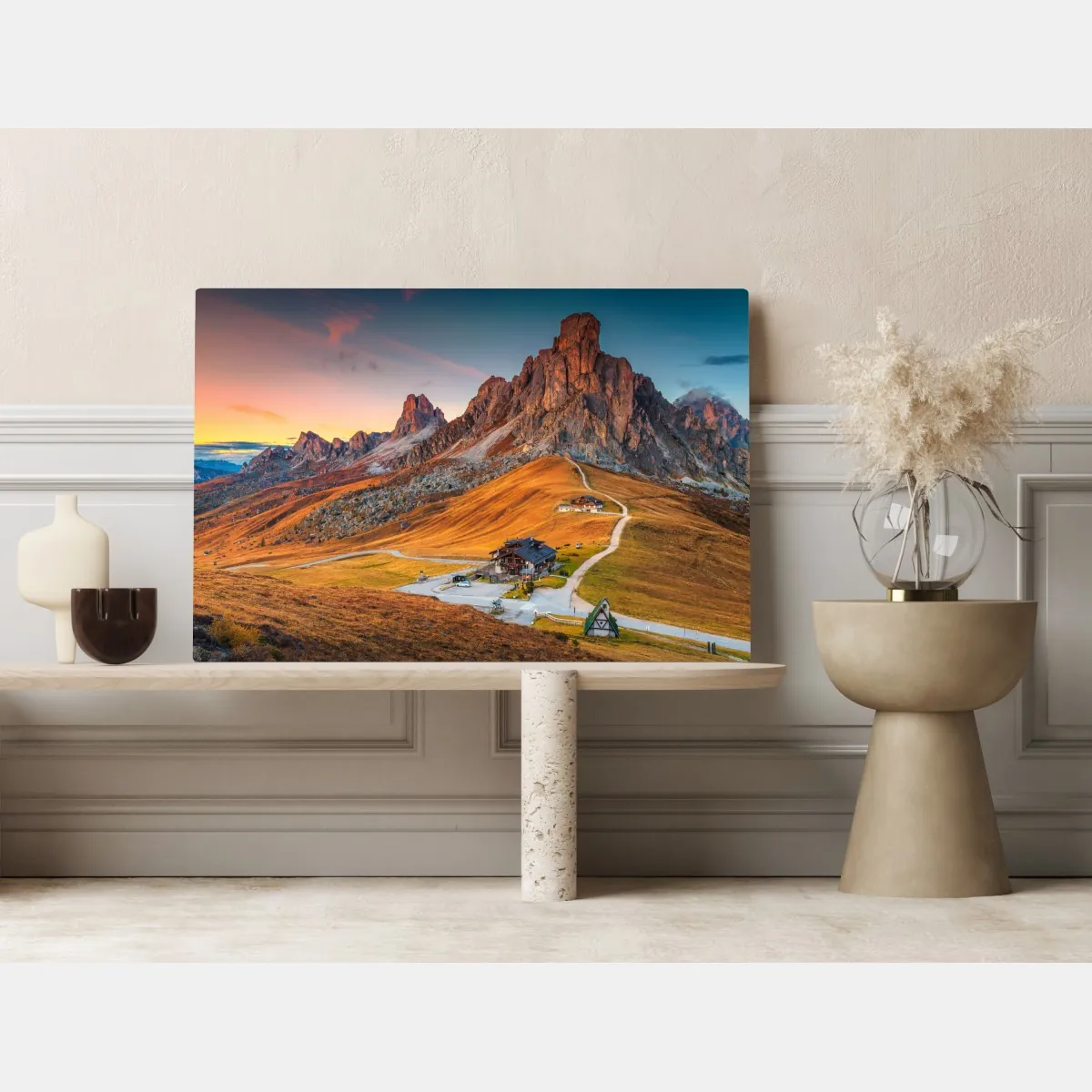 Obraz na płótnie zachód słońca nad Passo Giau, Dolomity – Wallissimo® Obraz na płótnie zachód słońca nad Passo Giau, Dolomity – Wallissimo®