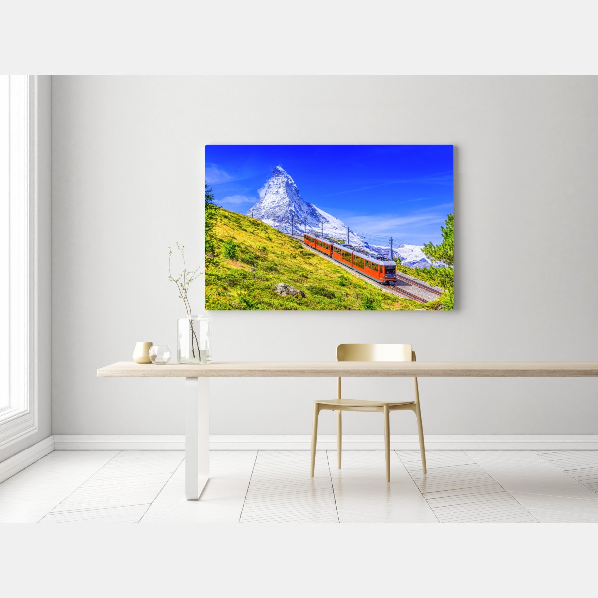 Obraz na płótnie pociąg Gornergrat pod Matterhornem – Wallissimo® Obraz na płótnie pociąg Gornergrat pod Matterhornem – Wallissimo®