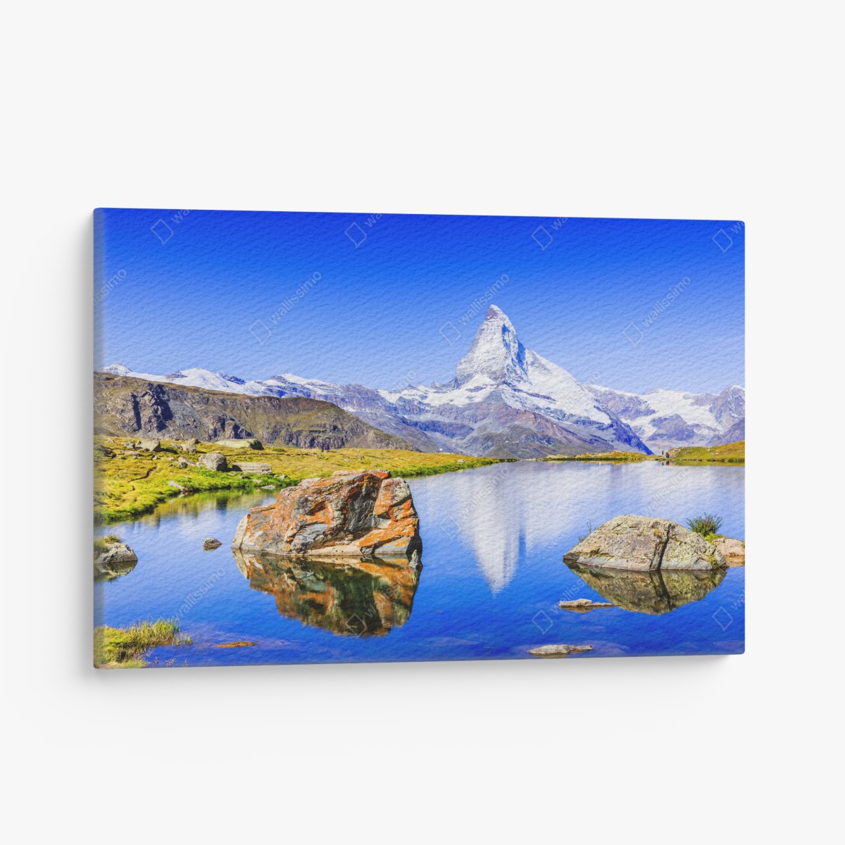 Canvas print Matterhorn reflection at Stellisee, Zermatt