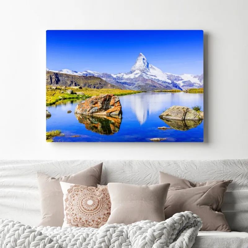 Obraz na płótnie Matterhorn odbicie w Stellisee, Zermatt – Wallissimo® Obraz na płótnie Matterhorn odbicie w Stellisee, Zermatt – Wallissimo®