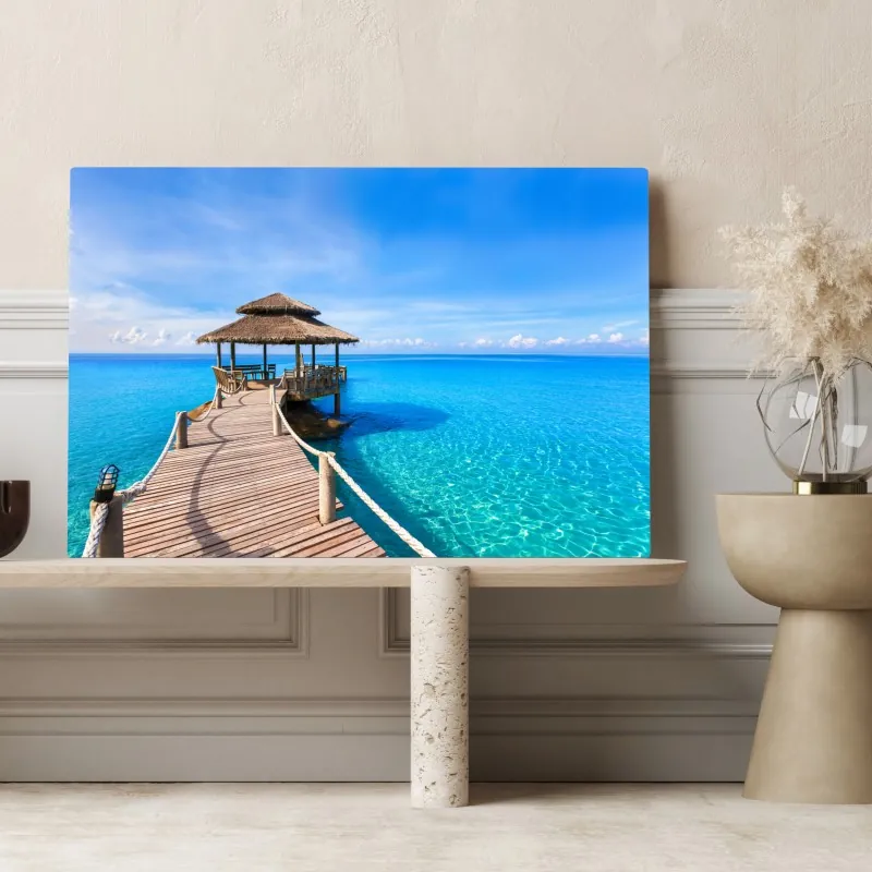 Obraz na płótnie tropikalny pomost nad turkusowym morzem – Wallissimo® Obraz na płótnie tropikalny pomost nad turkusowym morzem – Wallissimo®