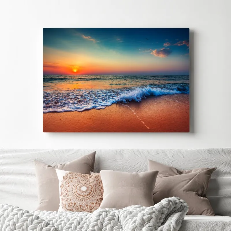 Obraz na płótnie złoty wschód słońca nad morzem – Wallissimo® Obraz na płótnie złoty wschód słońca nad morzem – Wallissimo®