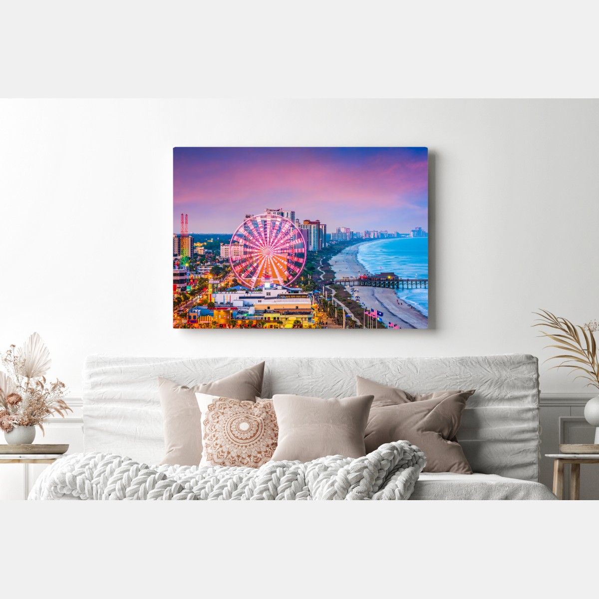 Obraz na płótnie Myrtle Beach zachód słońca nad plażą z diabelskim młynem – Wallissimo® Obraz na płótnie Myrtle Beach zachód słońca nad plażą z diabelskim młynem – Wallissimo®