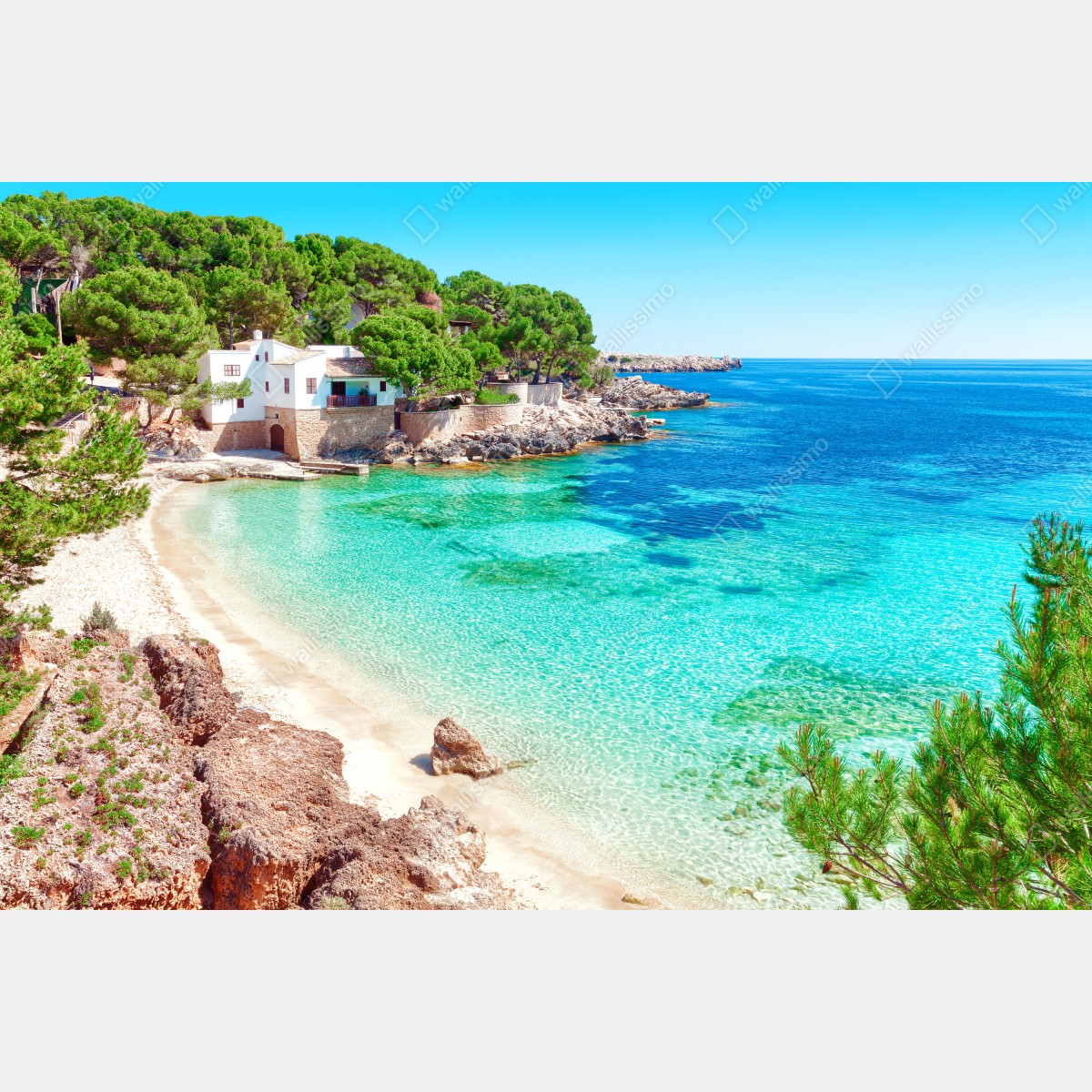 Obraz na płótnie spokojna zatoka śródziemnomorska z turkusowymi wodami – Wallissimo® Obraz na płótnie spokojna zatoka śródziemnomorska z turkusowymi wodami – Wallissimo®