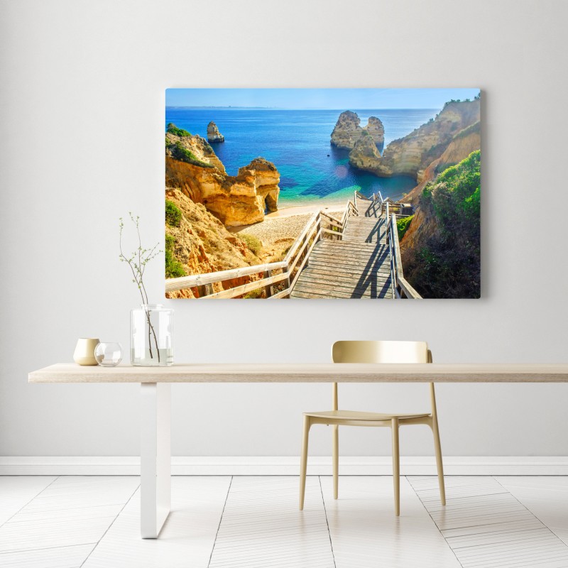 Obraz na płótnie słoneczne schody prowadzące do turkusowej zatoczki – Wallissimo® Obraz na płótnie słoneczne schody prowadzące do turkusowej zatoczki – Wallissimo®