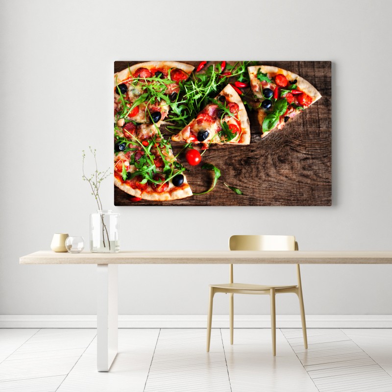 Obraz na płótnie gorąca pizza pepperoni z bliska – Wallissimo® Obraz na płótnie gorąca pizza pepperoni z bliska – Wallissimo®