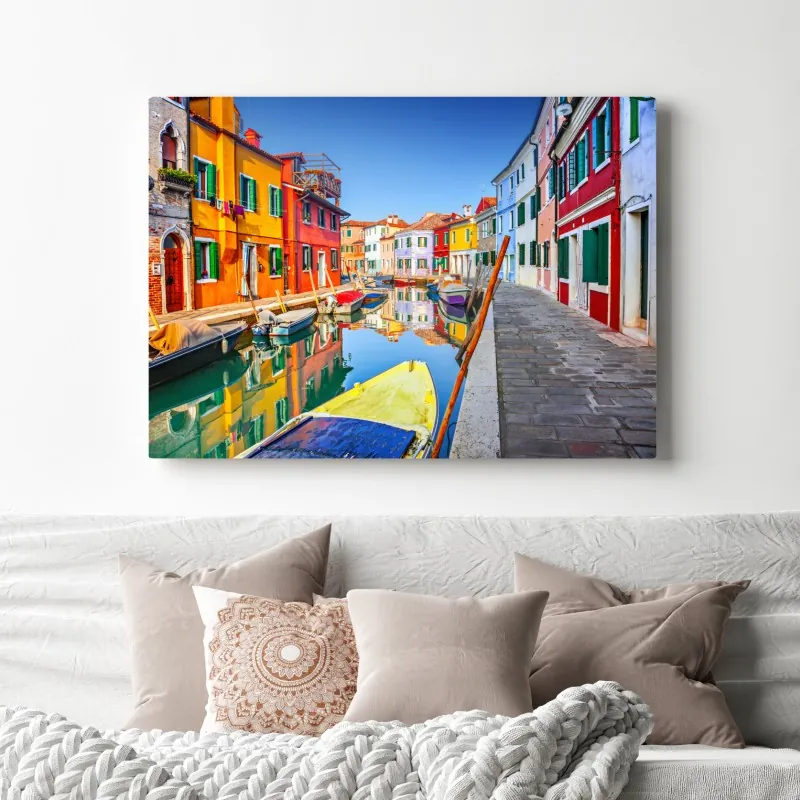 Obraz na płótnie kolorowe domy nad kanałem w Burano – Wallissimo® Obraz na płótnie kolorowe domy nad kanałem w Burano – Wallissimo®