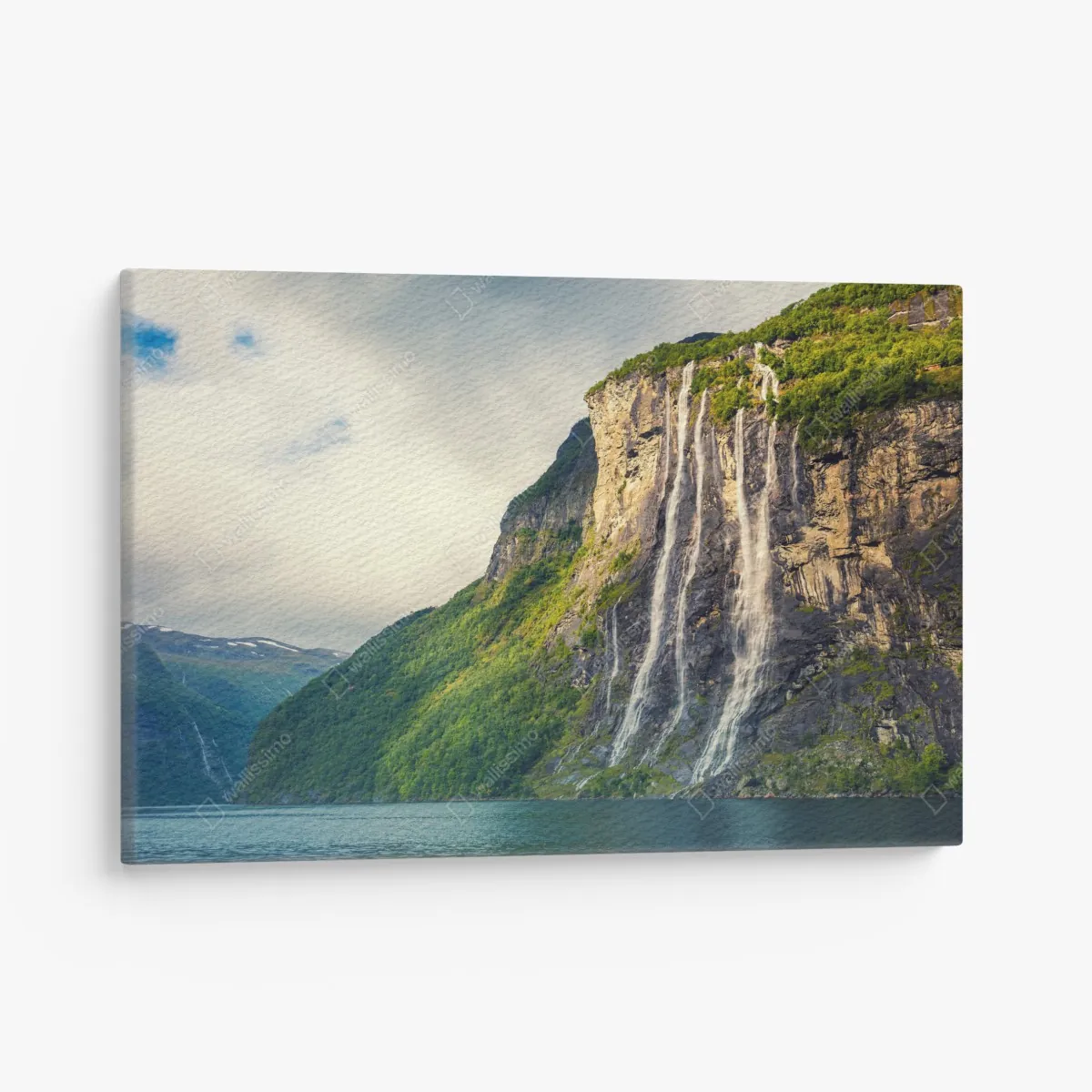 Obraz na płótnie wodospady spływające po klifach fiordu – Wallissimo® Obraz na płótnie wodospady spływające po klifach fiordu – Wallissimo®