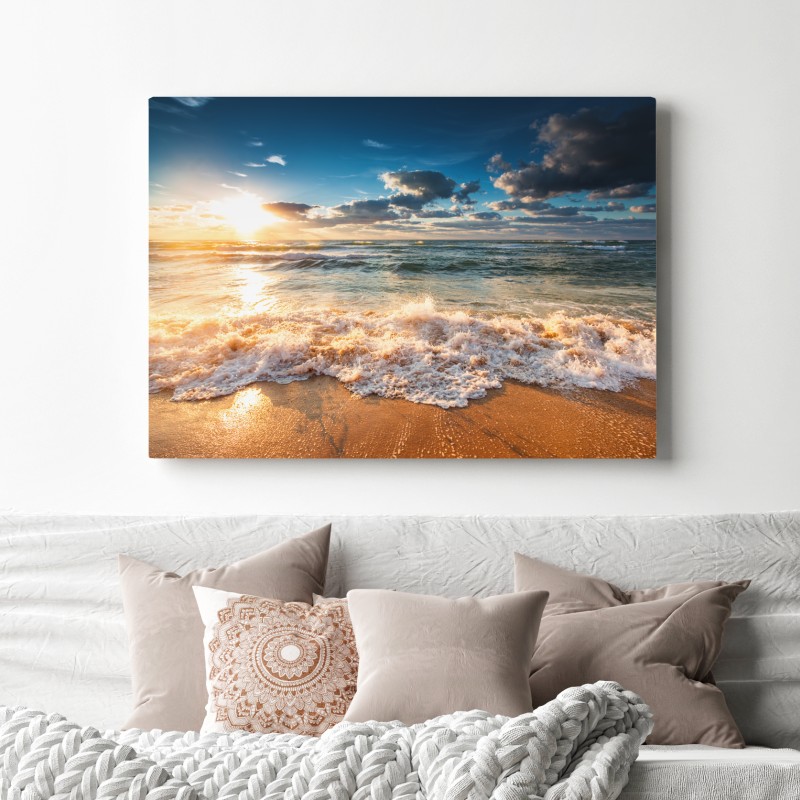 Obraz na płótnie złoty wschód słońca nad morzem – Wallissimo® Obraz na płótnie złoty wschód słońca nad morzem – Wallissimo®