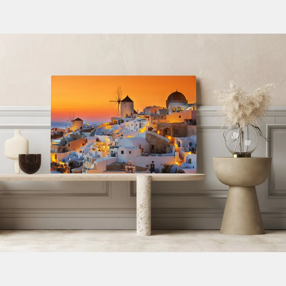 Obraz na płótnie złoty zachód słońca w Oia, Santorini – Wallissimo® Obraz na płótnie złoty zachód słońca w Oia, Santorini – Wallissimo®