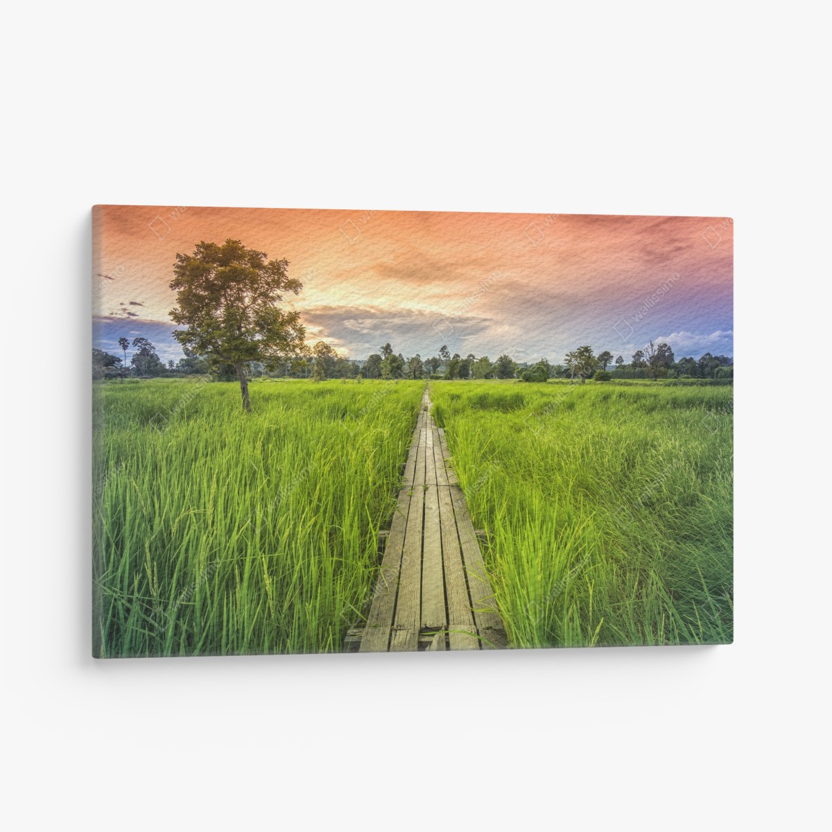 Canvas print sunset over a wooden bridge in Khonburi