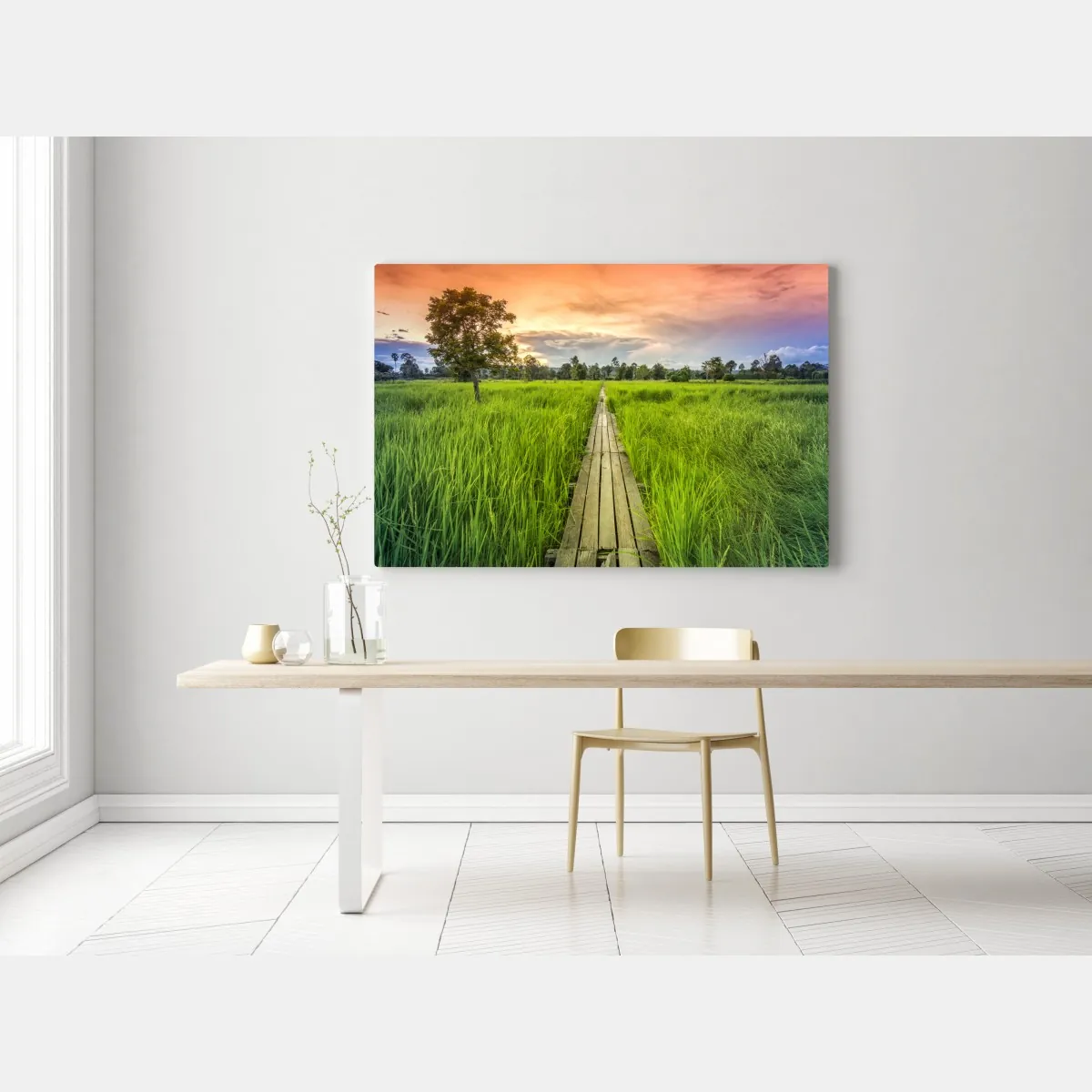 Obraz na płótnie zachód słońca nad drewnianym mostem w Khonburi – Wallissimo® Obraz na płótnie zachód słońca nad drewnianym mostem w Khonburi – Wallissimo®