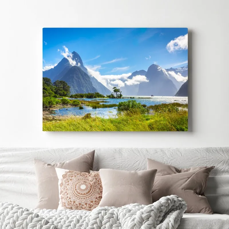 Obraz na płótnie malowniczy krajobraz górski nad fiordem – Wallissimo® Obraz na płótnie malowniczy krajobraz górski nad fiordem – Wallissimo®